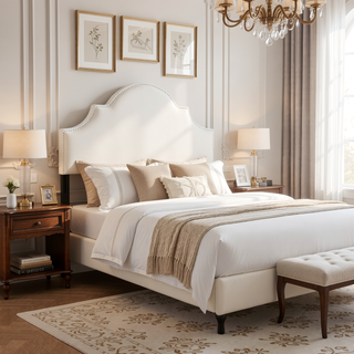 Sunvega Upholstered Queen Size Headboard with Durable Metal Legs and Nailhead Trim