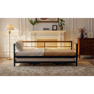 Sunvega Twin Size Metal Daybed with LED Light Strip and Adjustable Trundle