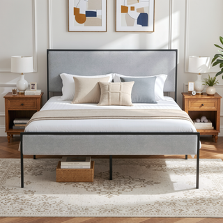 Sunvega King Bed Frame with Upholstered Headboard and Metal Platform Base