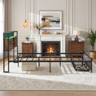 Sunvega Full Size Metal Platform Bed Frame with Wooden Headboard and Footboard