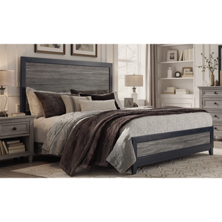 Sunvega Two-Tone Dark Gray and Black Queen Size Bed with Wood Inlay
