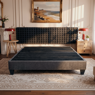 Sunvega Contemporary Dark Grey Upholstered King Size Platform Bed Base