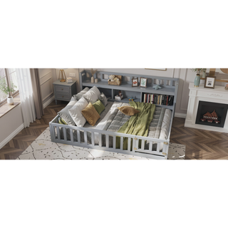 Sunvega Kids Wooden House Frame Twin Floor Bed for Safe Play and Sleep