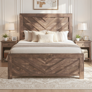 Sunvega Natural Finish Full Bed with Headboard Footboard and Rails