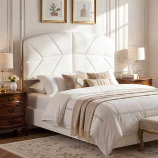 Sunvega Gold Steel and Cream Velvet Upholstered Queen Headboard with Tufting