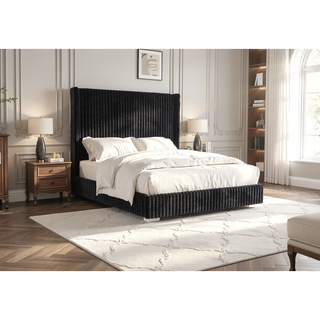Sunvega Contemporary White Fur Chenille Fabric Mattress Ready Queen Size Bed