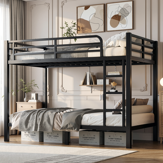 Sunvega Metal Full over Full Bunk Bed for Teens and Adults with Noise Reduction and Storage