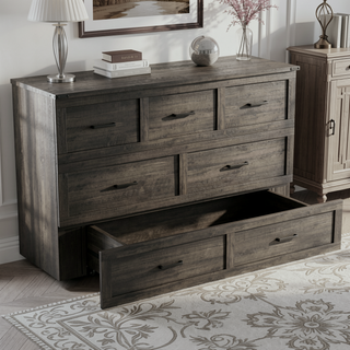Sunvega Queen Size Murphy Cabinet Bed with Charging Station and Storage Drawer