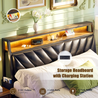 Sunvega Full Size Platform Bed Frame with 105-Degree Tilted Upholstered Headboard and RGB LED Lights