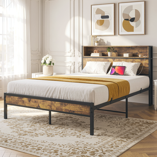 Sunvega Twin Size Bed Frame with Storage Headboard, Charging Station, and Bookcase