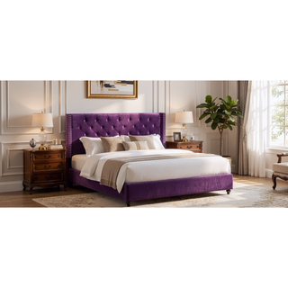 Sunvega Tranquil Purple Queen Bed With Storage Upholstered Fabric Durable Materials