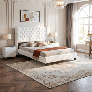 Sunvega Transitional Full Bed with Soft Upholstery in Bright White