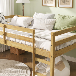 Sunvega Espresso Rubber Wood Low Height Loft Bed with Ladder for Bedroom