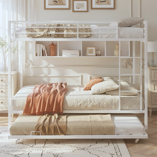 Sunvega Twin Over Full Metal Bunk Bed with Trundle for Space Saving and Safety