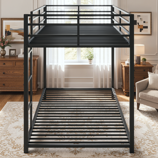 Sunvega Full over Full Metal Bunk Bed with Ladder and Guardrail for Bedroom