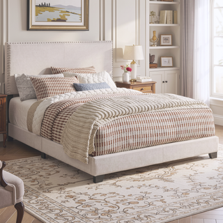 Sunvega Guyancourt Charcoal Upholstered Eastern King Panel Bed with Nailhead Trim