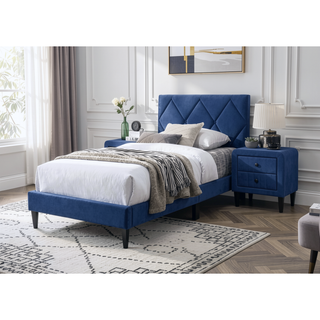 Sunvega Navy Blue Velvet Tufted Headboard Full Size Youth Bed Frame