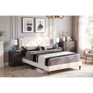 Sunvega Full Bed with Chic Tufted Headboard and Vibrant Blue Hue in One Box