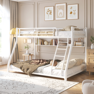 Sunvega Sturdy Metal Twin over Twin Bunk Bed with Safety Guardrail and Noise Reduced