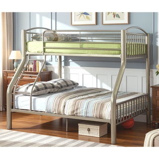 Sunvega Contemporary Metallic Gold Twin Over Full Metal Bunk Bed with Bold 3" Tube Rails