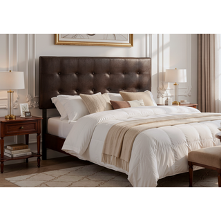 Sunvega Button Tufted Upholstered Brown Leather Look Headboard for Full Size Bed