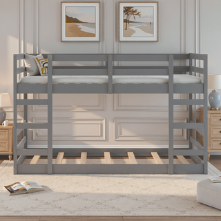 Sunvega Full Over Full Bunk Bed with Ladder in Solid Pine Wood Frame