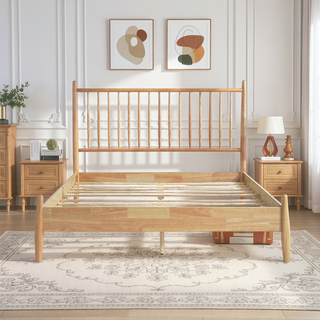 Sunvega Mid-Century Modern Design Full Platform Bed with Vertical Slats Headboard
