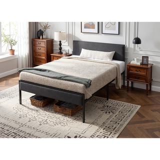 Sunvega Hudson King Platform Bed Frame with Upholstered Headboard and Footboard