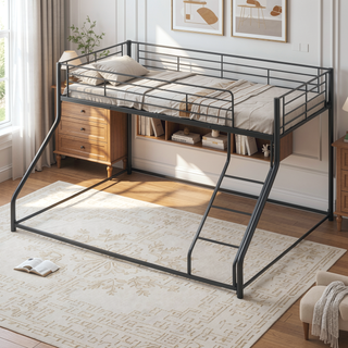 Sunvega Modern Metal Bunk Bed with Sloping Stairs Full XL Over Queen