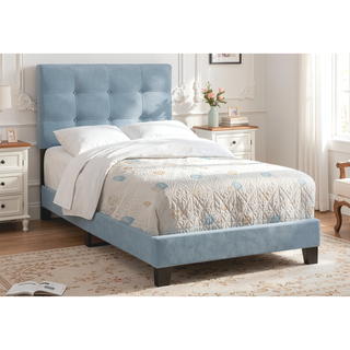 Sunvega Twin Size Upholstered Platform Bed Frame in Light Blue Velvet