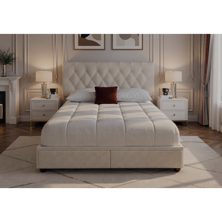 Sunvega Queen Upholstered Storage Bed with Drawers and Polyester Fabric