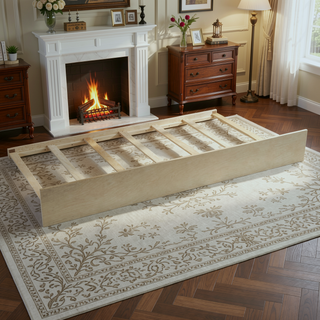 Sunvega Twin Size Wooden House Bed with Trundle and Headboard in Walnut
