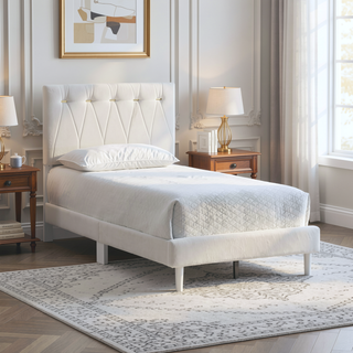 Sunvega Soft Teddy Bear Wheat Color Fabric Upholstered Queen Platform Bed