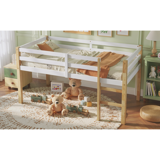 Sunvega Espresso Rubber Wood Low Height Loft Bed with Ladder for Bedroom