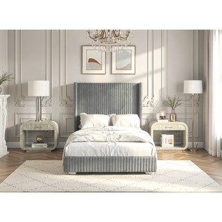 Sunvega Contemporary White Fur Chenille Fabric Mattress Ready Queen Size Bed