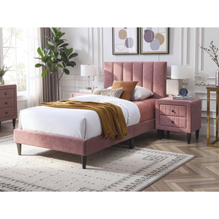 Sunvega Stylish Channel-Tufted Headboard Twin Bed with Brushed Linen Fabric