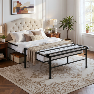 Sunvega Black Powder Coated Steel Folding Queen Mattress Support Frame for Guests