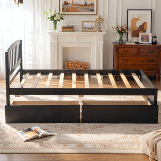 Sunvega Twin Wood Platform Storage Bed Frame with Two Drawers and Headboard