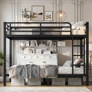 Sunvega Metal Full over Full Bunk Bed for Teens and Adults with Noise Reduction and Storage