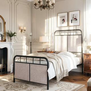 Sunvega Unique Flower Sturdy System Metal Bed Frame with Headboard and Footboard