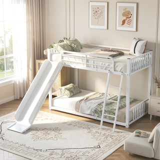 Sunvega Durable Metal Twin over Twin Bunk Bed with Fun Slide