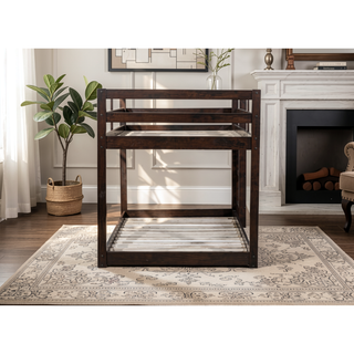 Sunvega Twin over Twin Solid Wooden Bunk Bed with Ladder and Strengthened Slats