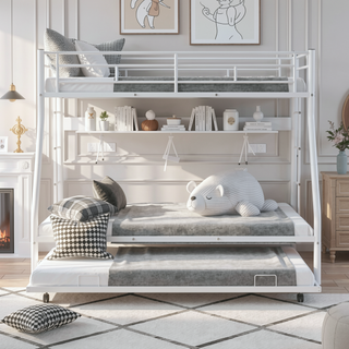 Sunvega Twin over Full Bunk Bed with Twin Trundle and Two Ladders