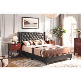 Sunvega Elegant Black Upholstered Queen Bed Frame with Durable Construction