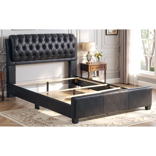 Sunvega Sleek Black Full Bed Frame With Contemporary Flair And Minimalist Design