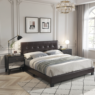 Sunvega Queen Size Brown Faux Leather Contemporary Rectangle Headboard
