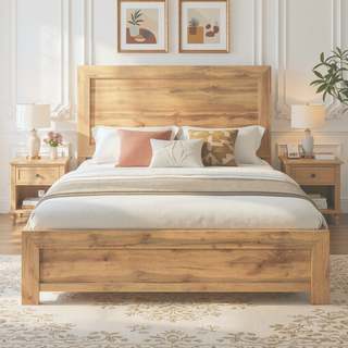 Sunvega Natural Finish Full Bed with Headboard Footboard and Rails