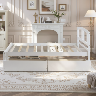 Sunvega Twin Wood Platform Storage Bed Frame with Two Drawers and Headboard