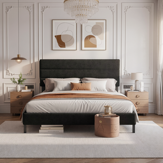 Sunvega Full Size Upholstered Platform Bed Frame With Headboard and 14'' Storage