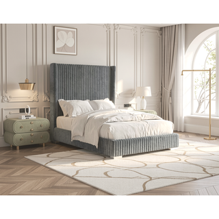 Sunvega Contemporary White Fur Chenille Fabric Mattress Ready Queen Size Bed